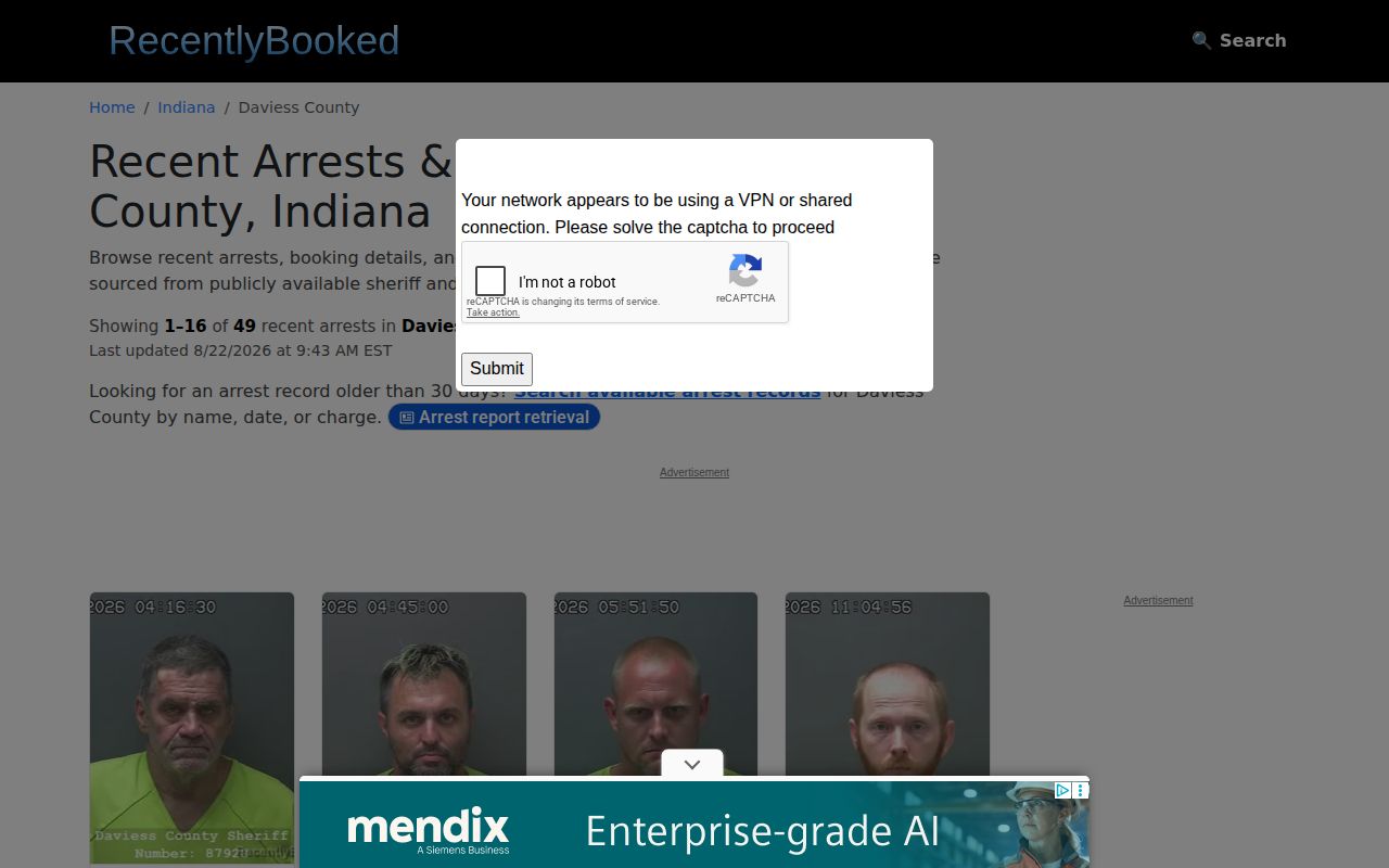 Unofficial Recently Booked Daviess County interface