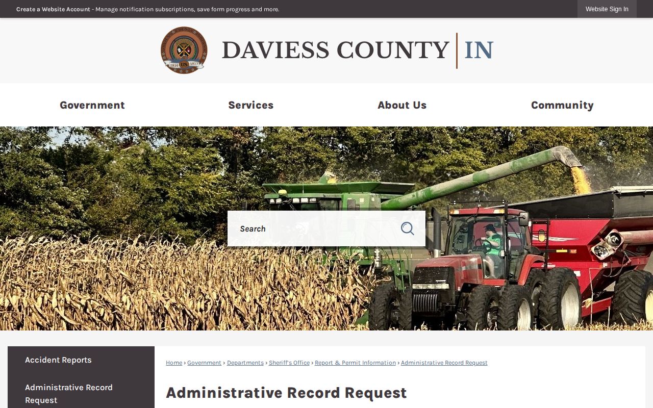 Daviess County administrative booking record request page