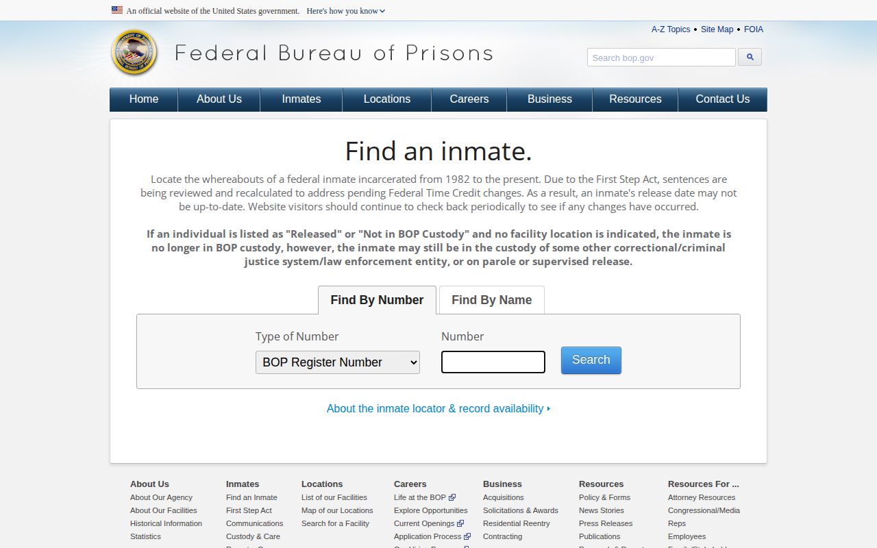 Federal BOP locator without a mugshot field