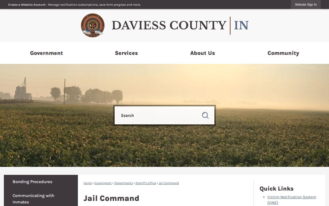 Official Daviess Jail Command page without a roster link