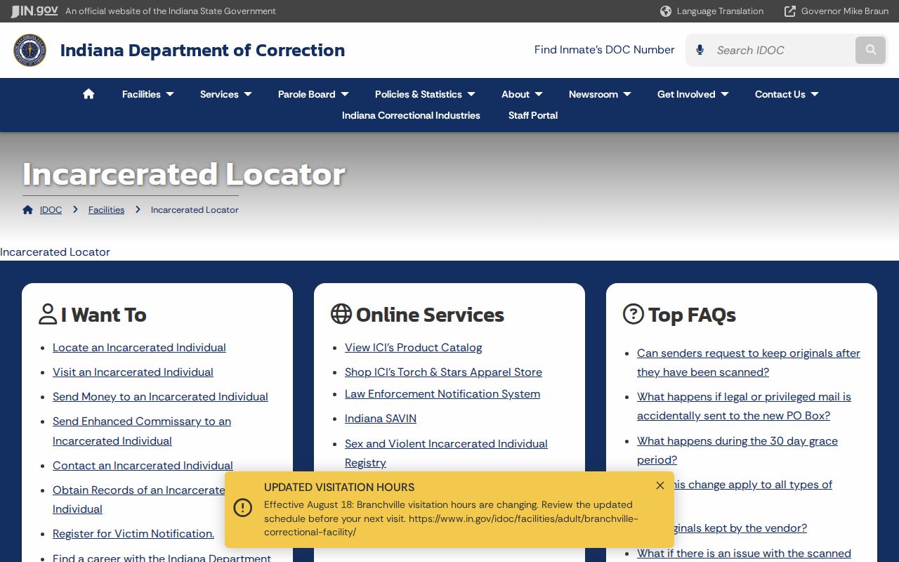 Indiana DOC official offender locator