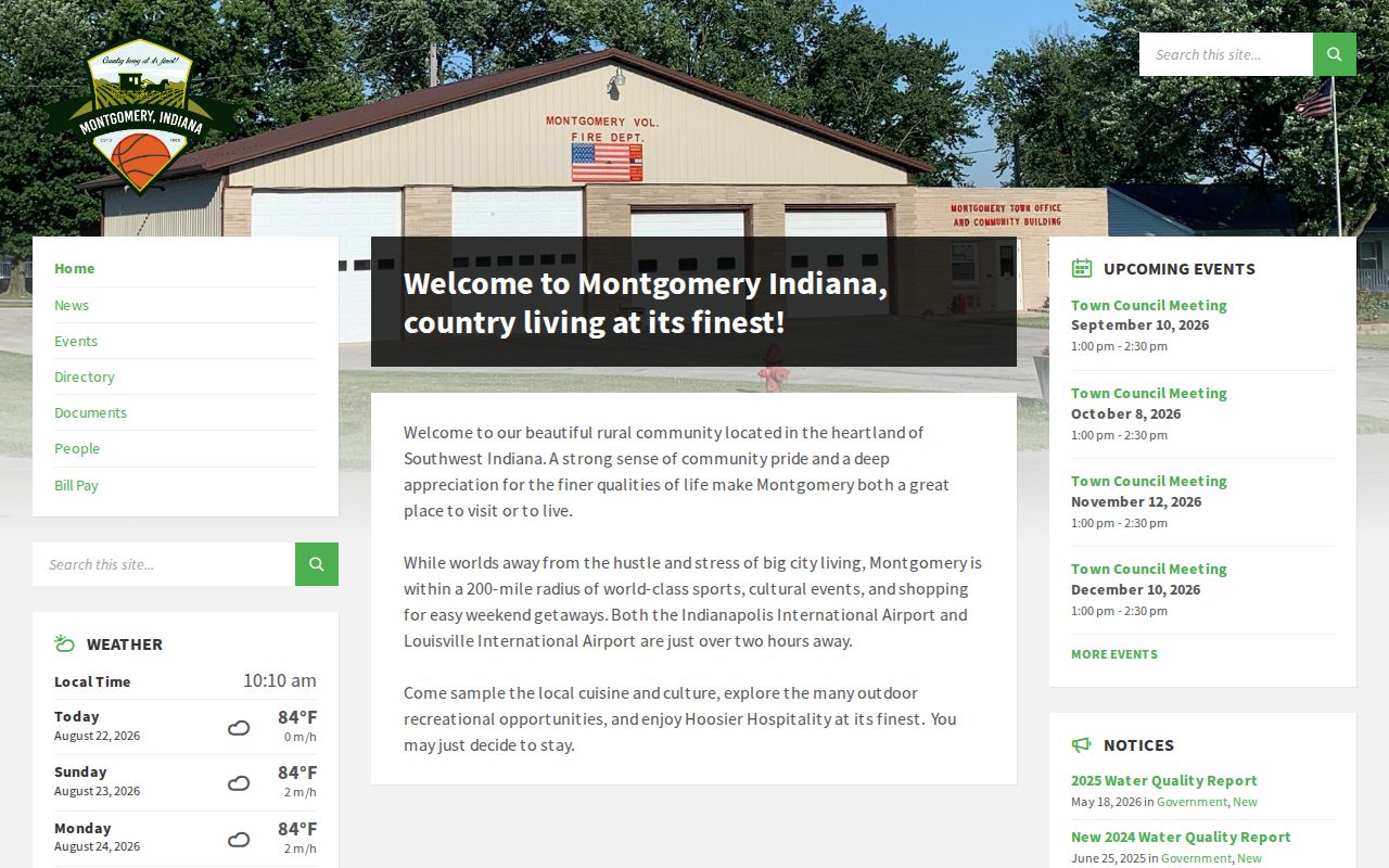 Official Montgomery Indiana town directory without a municipal police listing