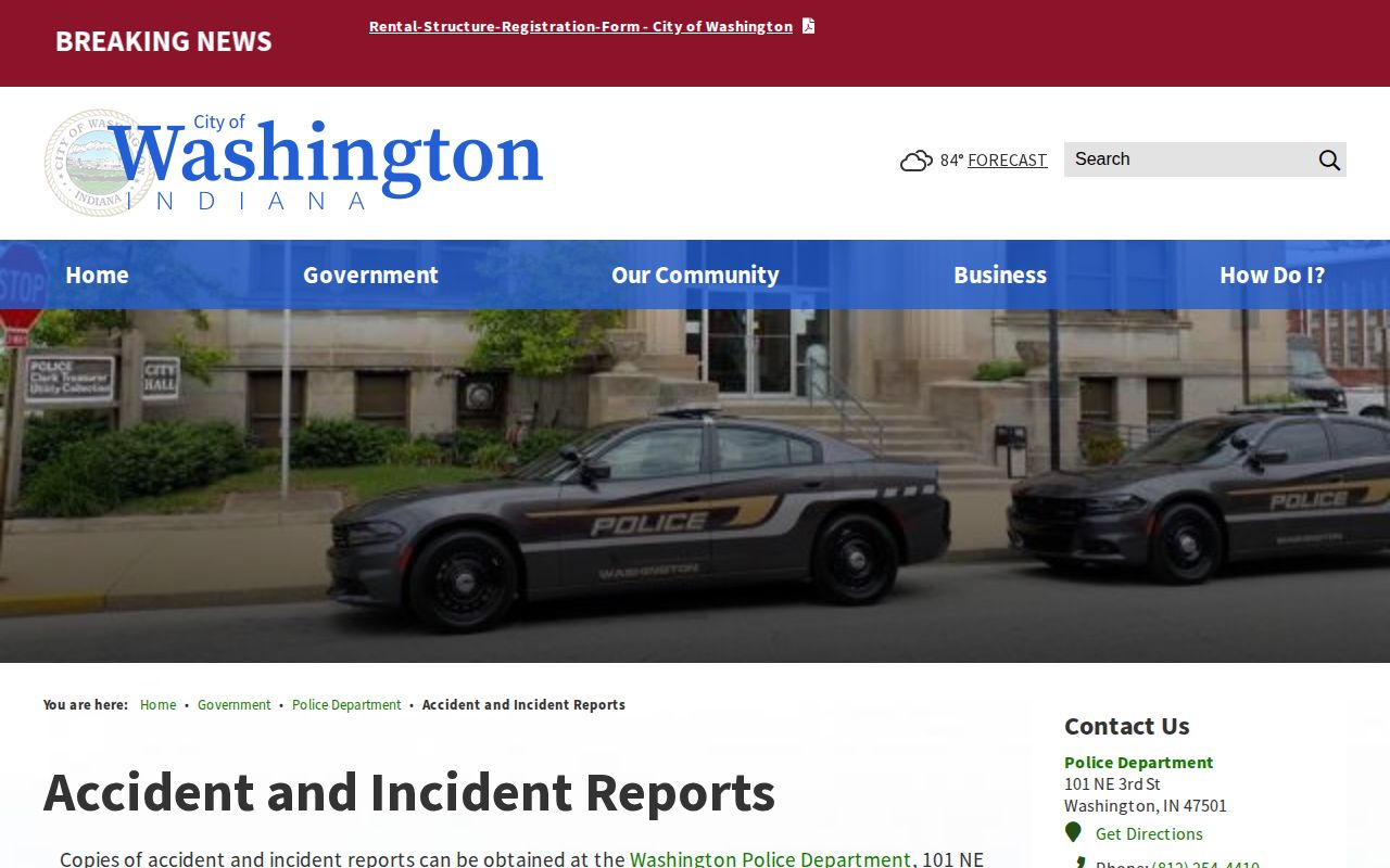 Washington official police report and photograph fee page